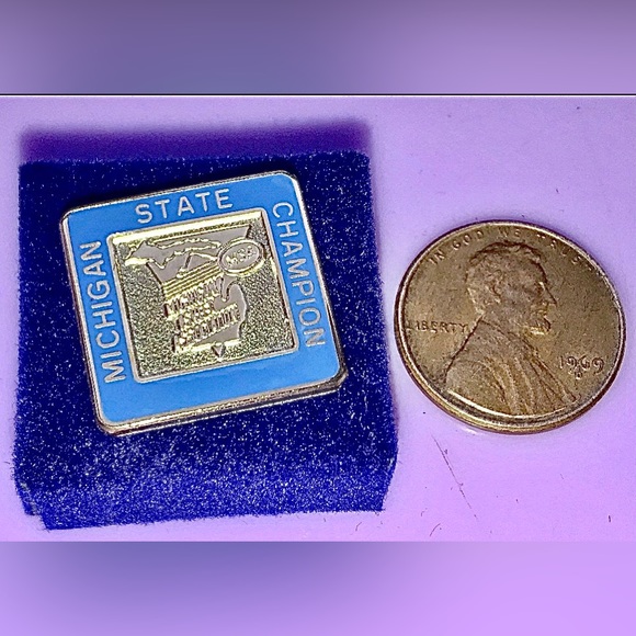 Vintage 1994 Gold Tone Blue Enameled MSA Michigan State Champion LAPEL PIN Badge - Picture 2 of 4